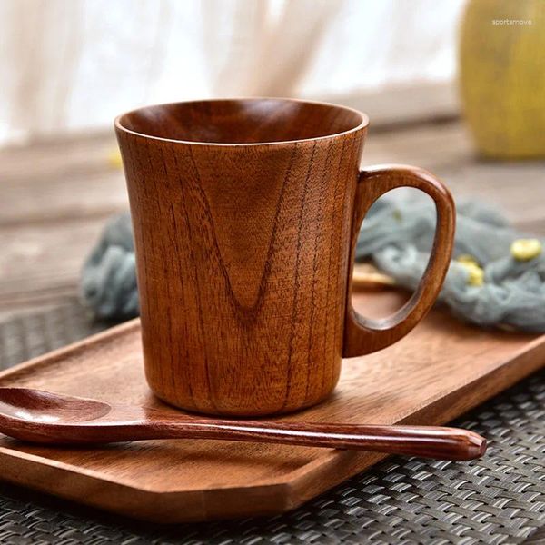 Tazze Tazza in legno con pancia grande Tazza con manico in legno naturale fatto a mano Birra Tè Caffè Latte Acqua Bicchieri giapponesi Cucina Bar