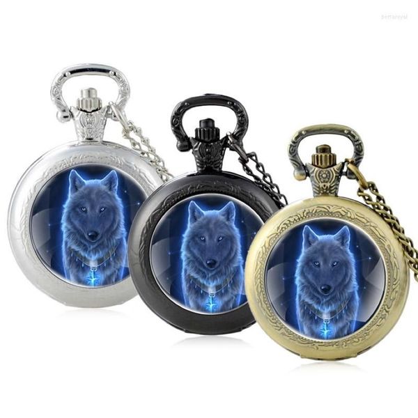 Relógios de bolso Misterioso Lobo Vidro Cabochão Relógio de Quartzo Vintage Homens Mulheres Pingente Colar Corrente Relógio Jóias Gifts207g