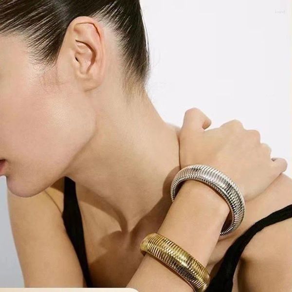 Armreif Vintage Armband Für Frauen Luxus Edelstahl Gold Farbe Armreifen Silber Elastische Kreis Schmuck Geschenk Zubehör
