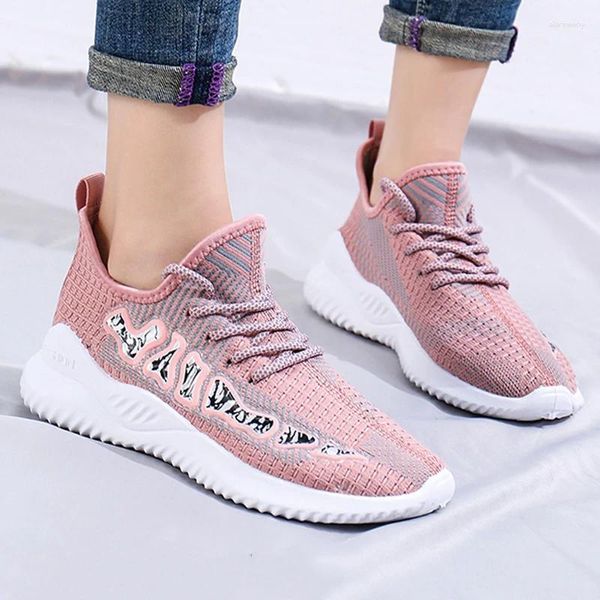 Freizeitschuhe Damen Sommer Mesh Fly Woven Atmungsaktive Turnschuhe Sport Tennis Elastisch Bequemes Laufen Rutschfester vulkanisierter Schuh