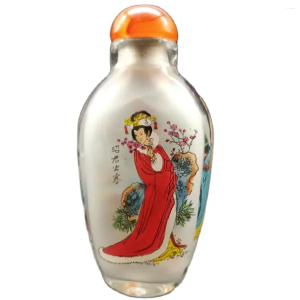 Flaschen Eine feine Figur-Stor Vintage chinesisches Glas Schnupftabak innen bemalt Schnupftabakdose Geschenke Peking Weihnachtsglasur klar