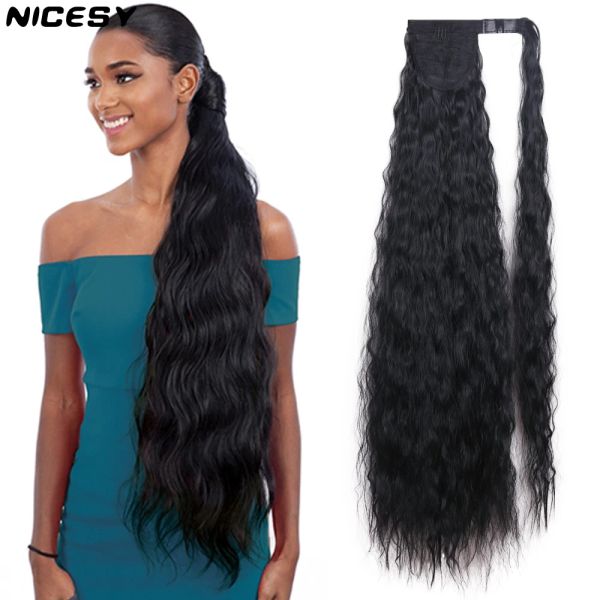 Хвостики хвостики nicesy synthetic 34 -дюймовый длинный длинный волнистый кукурузный усы вьющиеся волосы волос волокна.