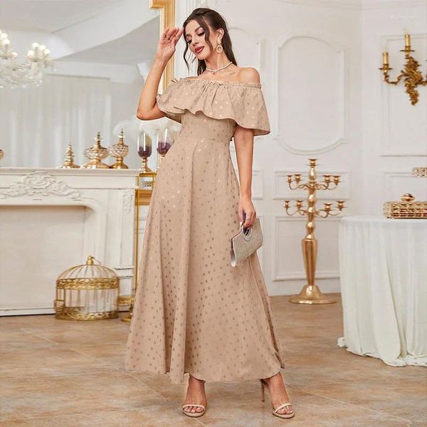 Abbigliamento etnico 2024 Estate Abaya Donne eleganti Musulmane Ruffles Off Sholuder Abito lungo maxi Caftano Abiti da sera per feste Marocco Abiti