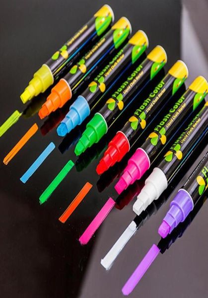 8pcs Set Sıvı Tebeşir İşaretçisi Set 10mm Flaş Renk Kalemleri LED yazma tahtası penceresi cam grafiti boyama 2162255