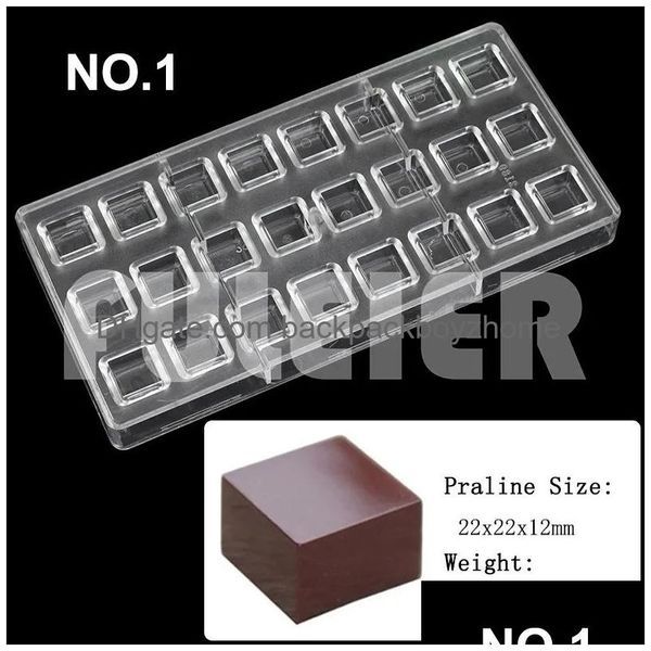 Moldes de cozimento Mods Policarbonato Moldes de Chocolate Quadrado Redondo Doces Candy Bar Mod Bolo Bonbon Confeitaria Ferramentas Bakeware 230606 Dro Dhsf4