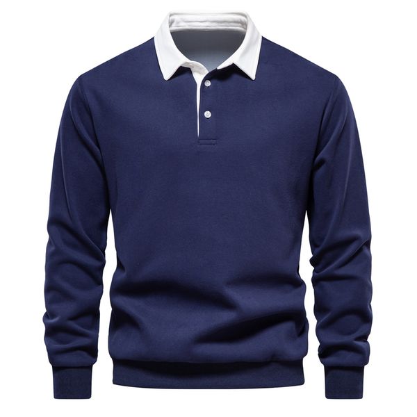 Camisa polo masculina suéter manga comprida slim fit pulôver de malha com decote em v bloco colorido lapela gola moletom leve