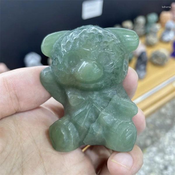 Estatuetas decorativas estátua de urso pedra preciosa natural verde aventurina cristal esculpida à mão pedra de cura reiki estatueta de animais artesanato para casa