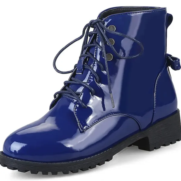 Stiefel Womens Boots Patent Leder Schnürung Kampfstiefel Frauen Herbst Winterschuhe Low Heels Stiefel Knöchel Botas Femininas WSH4144