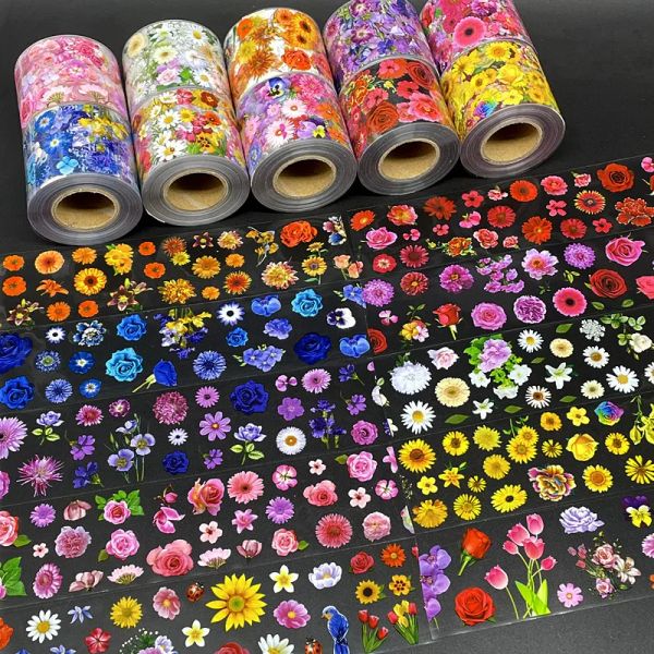 Kits 50 m/Set Blumen-Nagelfolien Sommerfolien Papier Nail Art Transfer Aufkleber Nail Art Aufkleber Nägel Zubehör