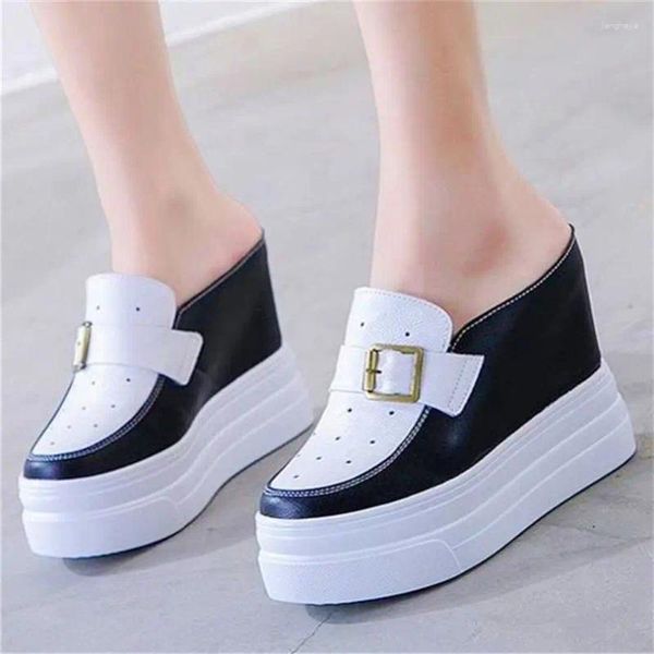 Casual Schuhe Plattform Pumpen Maultiere Frauen Kuh Leder Runde Kappe High Heels Mode Sneaker Sandalen Schnalle Oxfords Schuh