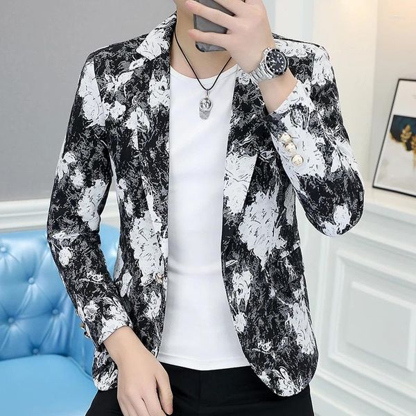 Erkek Suit Floral Blazer Hombre Sıradan Tasarımcı Giysileri Moda Trendi Bahar Kalitesi Yumuşak Konforlu İnce Uygun Ceket Terno Maskulino