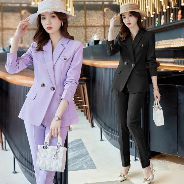 Calças femininas de duas peças fino ajuste terno jaqueta outono 2024 estilo temperamento pequeno formal wear negócios de duas peças