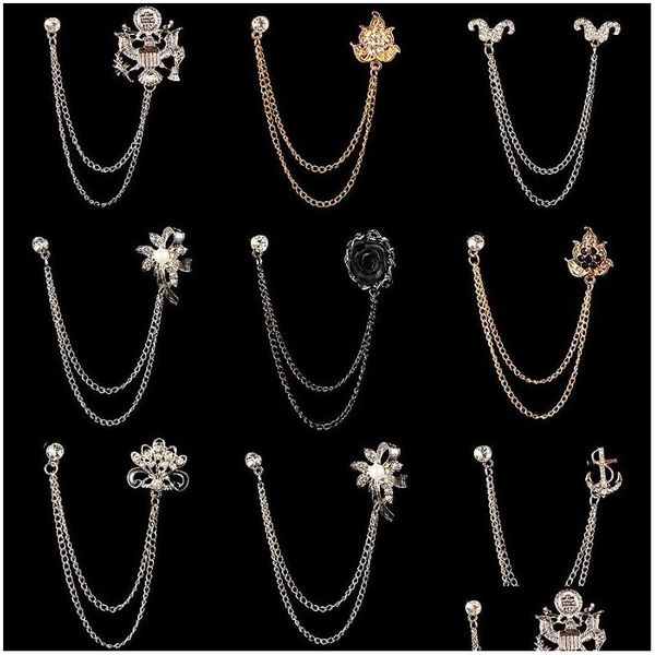 Pins Broschen Mode Perle Blume Brosche Legierung Strass Quaste Kette Revers Pin Bart Anzug Hemd Kragen Für Frauen Männer Schmuck dr Dhhcy