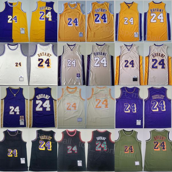 Herren Vintage 24 Bryant Basketball-Trikot, Throwback-Shirt, Stickerei für Sportfans, Retro, atmungsaktiv, Teamfarbe Rot, Blau, Gelb, Beige, Weiß, Schwarz, Nähbekleidung