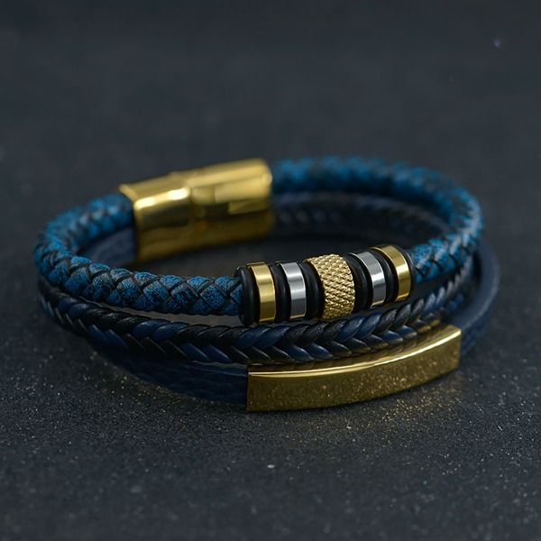 Многослойные плетеные кожаные браслеты с магнитной пряжкой, золотой браслет из нержавеющей стали для мужчин, браслет-манжета, браслет, летние модные украшения