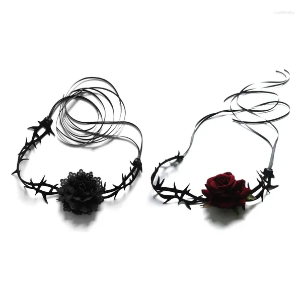 Ketten Rote Blume Rose Halsband Mädchen Gothic Lolita-Schwarze Spitze Kragen Halskette Zuverlässige Schlüsselbein Kette Punk Schmuck Geschenk