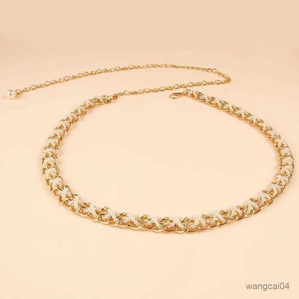 Cinture Cintura da donna decorativa con perle di metallo Camicia da annodare con catena intrecciata realizzata a mano Conchiglia di fiori Cintura da donna in oro personalizzata