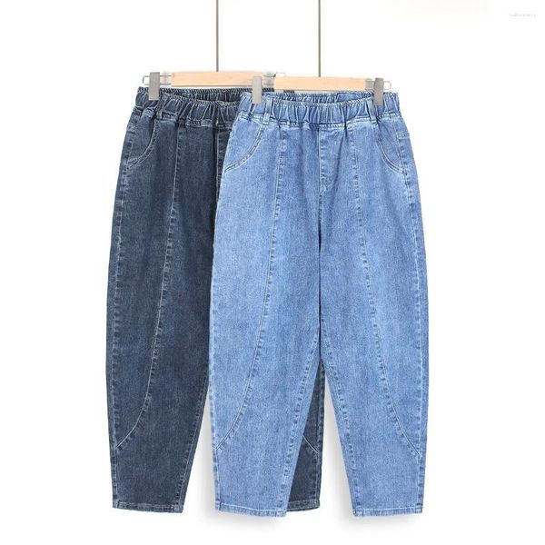 Jeans da donna oversize 145kg Summer Harem Donna Casual Baggy Pantalones Moda coreana Elastico a vita alta Pantaloni in denim Z25