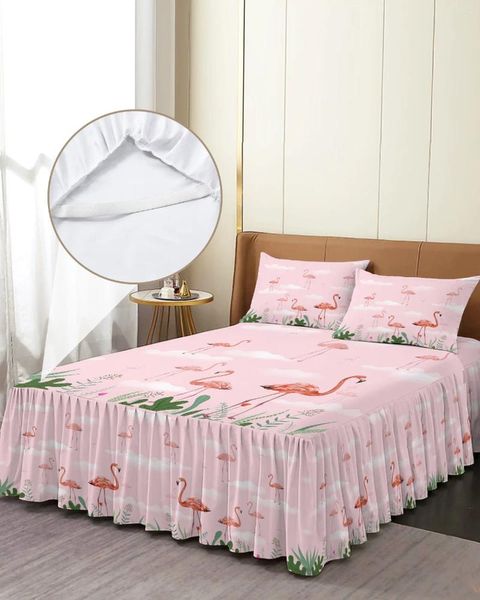 Gonna da letto flamingo rosa nuvol fiori elastico letto aderente con foglio di copertina del materasso per materasso