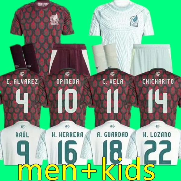 Fãs 2024 25 México Camisas de futebol Nacional 24 25 S.Cordova J.QUINONES A.VEGA G.OCHOA S.GIMENEZ RAUL H.LOZANO CHICHARITO K.ALVAREZ homens crianças camisa terno