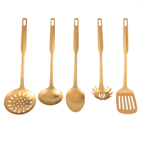 Aufbewahrungstaschen Edelstahl Küchenutensilien 5-teiliges Kochkellen-Set Werkzeug Gold
