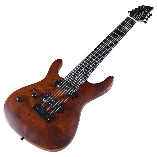 Guitarra esquerda árvore burl top guitarra elétrica 8 cordas 39 polegadas cor natural 24 trastes canadá maple pescoço com captador coreano