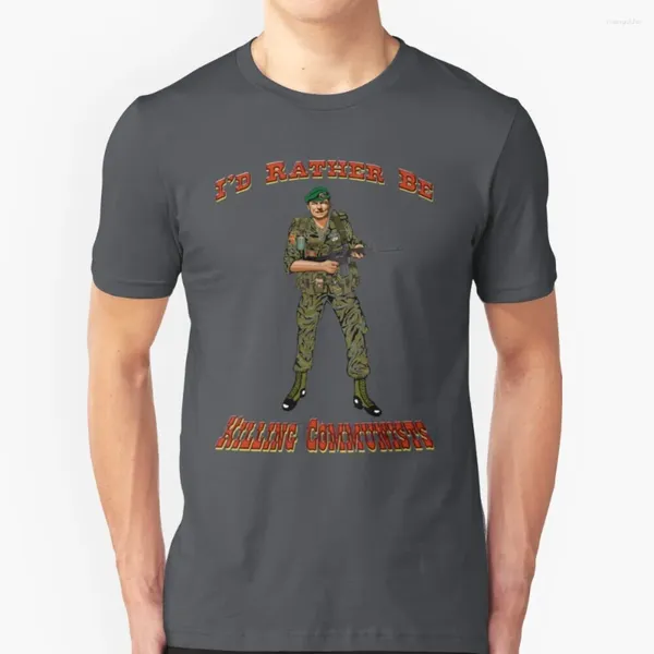 Homens camisetas Eu preferiria estar matando comunistas Reagan Style Men T-shirt Macio Confortável Tops Camiseta Camiseta Roupas Exército