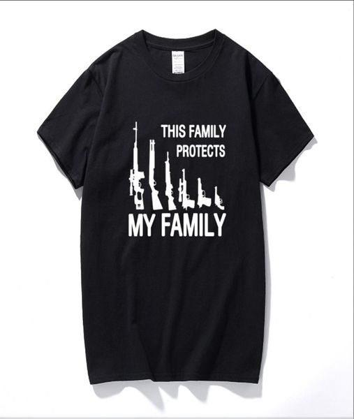 ESTA FAMÍLIA PROTEGE MINHA FAMÍLIA ARMAS Camiseta engraçada masculina manga curta impressa algodão desenho animado camiseta tops 2206242159771