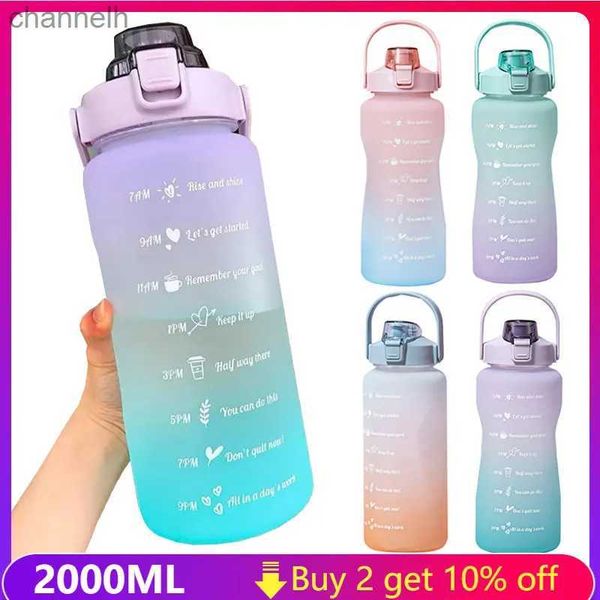 Garrafas de água 2 litros garrafa de água garrafa de beber motivacional garrafa de água esportiva com marcadores de tempo adesivos copos de água reutilizáveis portáteis yq240320