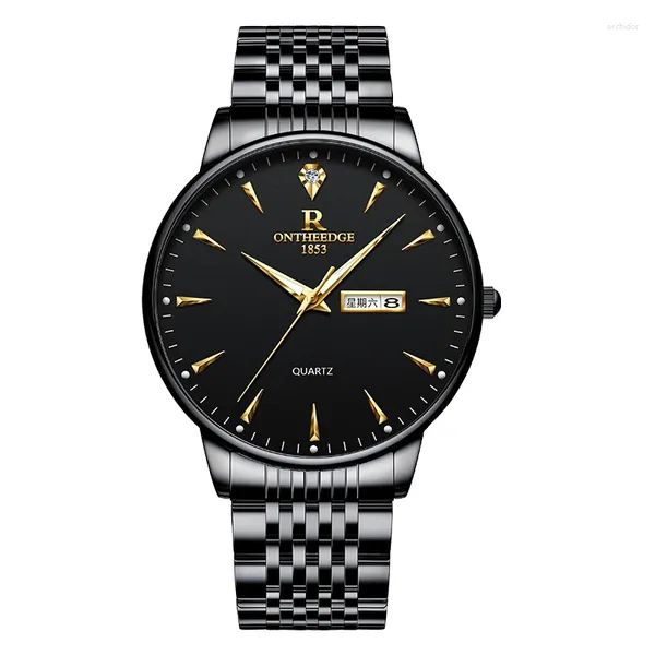 Armbanduhren, elegante und minimalistische Stahlkreismuster, Saphirglas, Timing-Kalender, automatische mechanische Uhr