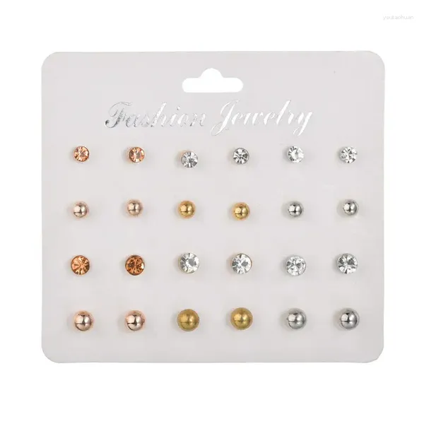 Orecchini a bottone 12 paia/set Set sfere di cristallo trasparenti Set di perle finte Regalo di gioielli femminili da donna