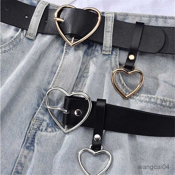 Cinture Cintura in pelle carina Fibbia a forma di cuore in metallo Cammello Bianco Nero Retro Cintura in PU Designer Gonne Pantaloni Cinturino per donne Ragazze