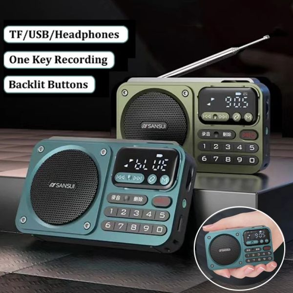 Lautsprecher Tragbares Mini-FM-Radio, Taschen-FM-Radios, Empfänger, Bluetooth-Lautsprecher, TF/USB/Kopfhörer, Musik-Player, Recorder mit LED-Anzeige