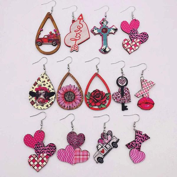 Orecchini pendenti in acrilico rosa Love Truck Cross Hoop per le donne geometrici esagerati XO Rose gioielli per feste di San Valentino