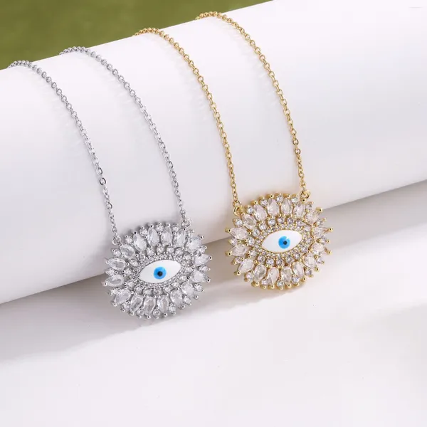 Collane con ciondolo EYIKA Placcato oro Cubic Zirconia Lucky Turkish Blue Eye Collana Smalto Greco Evil Charm Choker Gioielli da donna