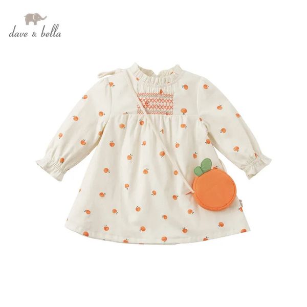 DBM16913 dave bella primavera bebê meninas moda vestido estampado de frutas com uma pequena bolsa festa infantil lolita 2 peças roupas 240311