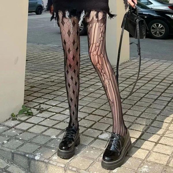 Donne calzini gotici lolita divertenti abb personalità personalità calzature sexy mesh bottom body stocks punk jk girls gambe slim gambe collant