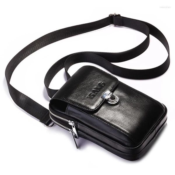 Bolsa de couro genuíno multifuncional, bolsa pequena para telefone masculina de alta qualidade, mensageiro, viagem, ombro crossbody para