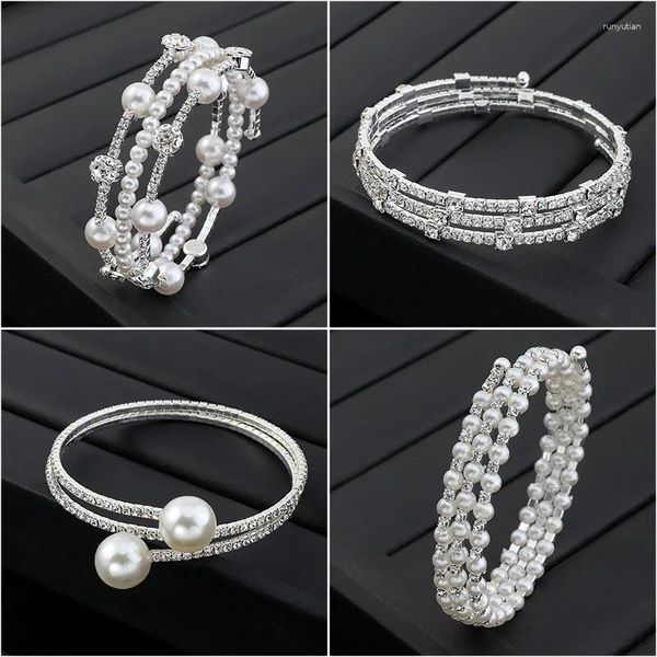 Armreif Luxus Kristall Strass Stretch Armbänder Für Frauen Perle Elastische Armband Armreifen Hochzeit Braut Schmuck Geschenke