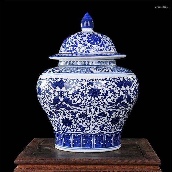 Garrafas Azul e Branco Pote de Porcelana Jingdezhen Grande Jarra de Armazenamento de Cerâmica Chinesa Pickle Temple