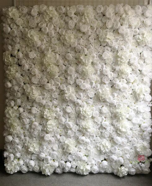 Decorações Painel de cenário de parede de flor branca para decoração de festa Artificial Rose e Penoy Parede floral para arranjos de casamento Fotografia 4