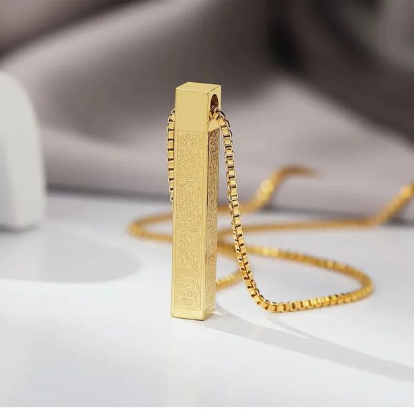 Collana 3D Bar Gioielli islamici Collana pendente in acciaio inossidabile placcato oro 18k per Eid Al Fitr Regalo di amicizia Ciondolo regalo Ramadan
