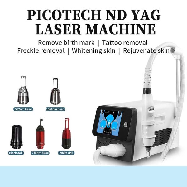 Schnelle Geschwindigkeit Pico Nd Yag Laser PMU Tattooentfernung Carbon Hollywood Peel Gesichtsverjüngung Tragbare Pico Q Switch Lasermaschine mit 5 Lasersonden
