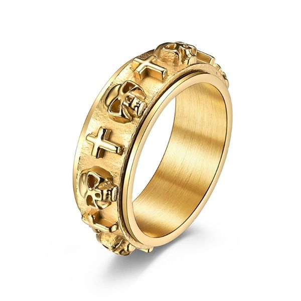 Prägung Schädel Kreuz Drehbare Ringe Band Edelstahl Dekomprimieren Ring für Männer Goth Schmuck