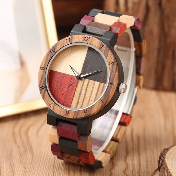 Orologio da coppia in legno naturale di lusso fatto a mano Orologio da polso da donna con display analogico al quarzo da uomo Orologi classici in bambù in legno multicolore 293a