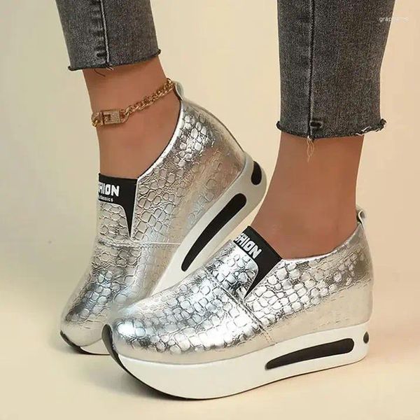 Casual Schuhe Silber Gold Plattform Turnschuhe Frauen Frau Weibliche Wohnungen Glanz Bling Kausalen Faulenzer Damen Schuh Größe 42