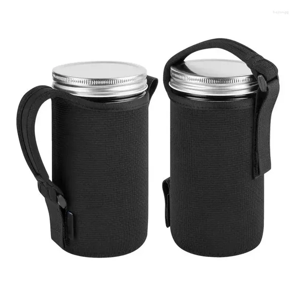 Lagerung Flaschen Wide Mouth Mason Jar Sleeve 2PCS Neopren Elastische Taschen Tragbare Blackout Ärmeln Mit Griff Schwarze Flasche Für 24o