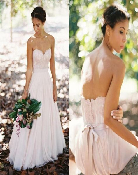 Giardino romantico Tulle Chiffon Blush Abiti da sposa Abiti da sposa Sweetheart Applicazioni di pizzo Corpetto Schiena bassa Abiti da sposa sexy A Li9342492