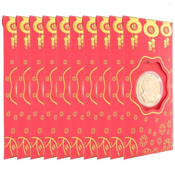 Envoltório de presente 10 pcs chinês zodíaco sorte dinheiro para atrair riqueza envelope primavera festival pacote vermelho pérola papel