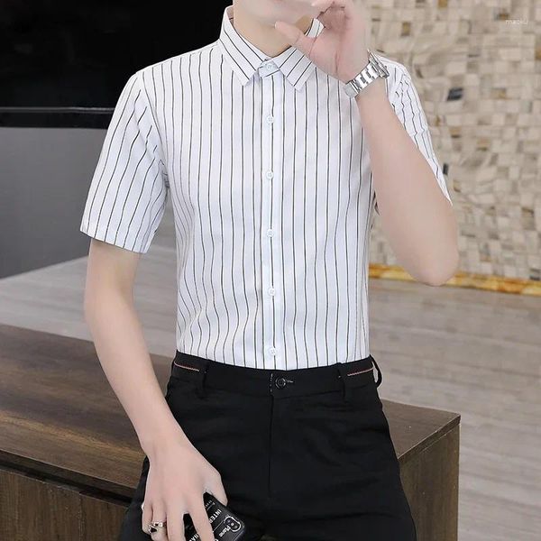 Camisas casuais masculinas camisa branca manga longa fácil engomar e resistente a rugas fibra de bambu terno de negócios casamento curto 4xl 5xl